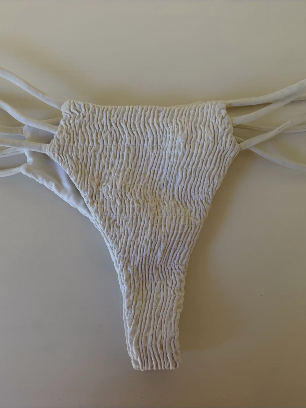 Indah Melli White Smocked Bikini Bottom with Triple Side Straps